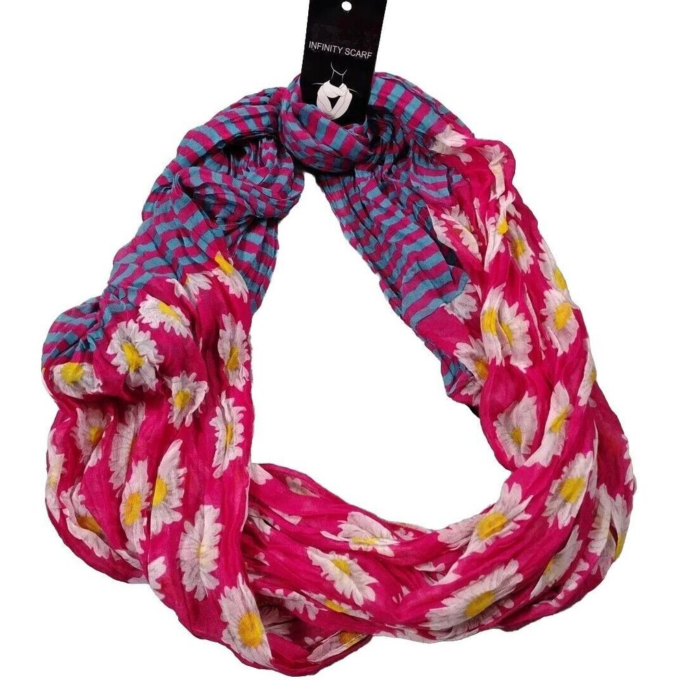 Spring Floral Striped Women's Scarf Wraps Lightweight Pink Blue Yellow